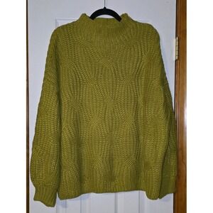 Women's L Cable Knit Nick Neck Sweater Oversized Moss Green Trendy Streetwear